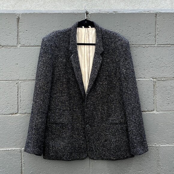 Vintage 90s Cosi L'Uomo B&W Wool Blend Boucle Blazer Jacket Sports Coat Size 44R - Picture 3 of 7